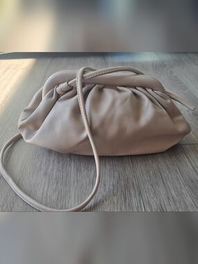 Steve Madden Taupe Ruched Crossbody Minimalist Soft Pouch Bag